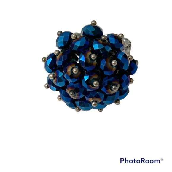 ❤️ Blue Beaded Adjustable Statement Ring - Picture 3 of 4